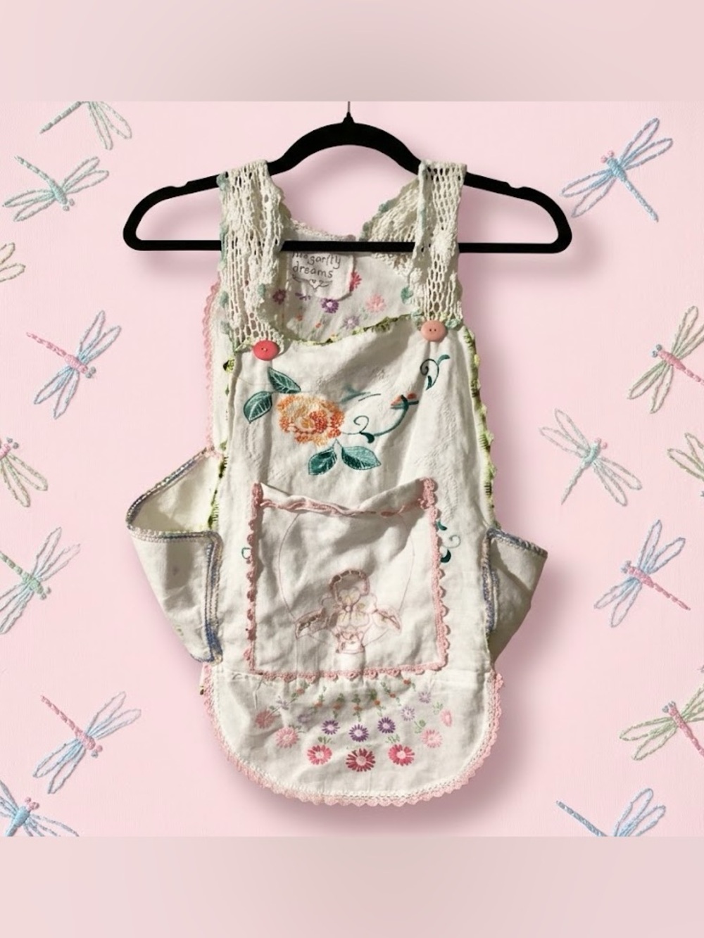 Dragonfly Dreams Hand-Embroidered Upcycled Pinafore Top